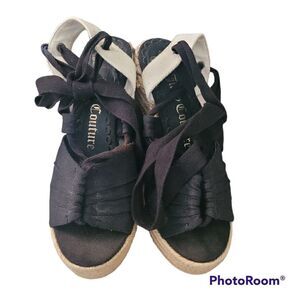 Juicy couture vintage wedge espadrile ankle tie strap sandals